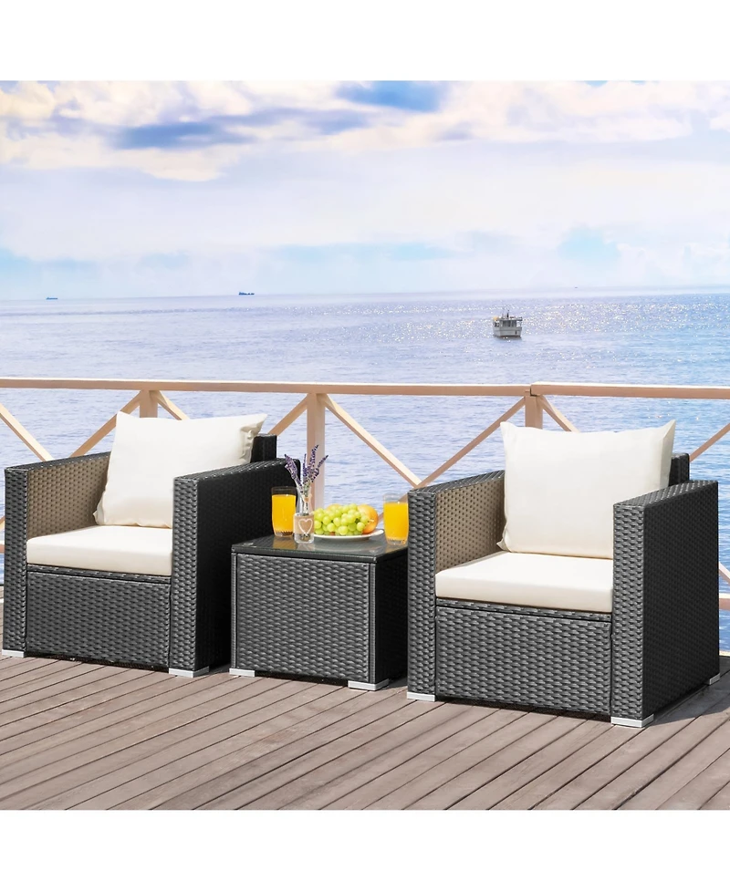 Sugift 3 Pieces Patio Wicker Conversation Set with Cushion