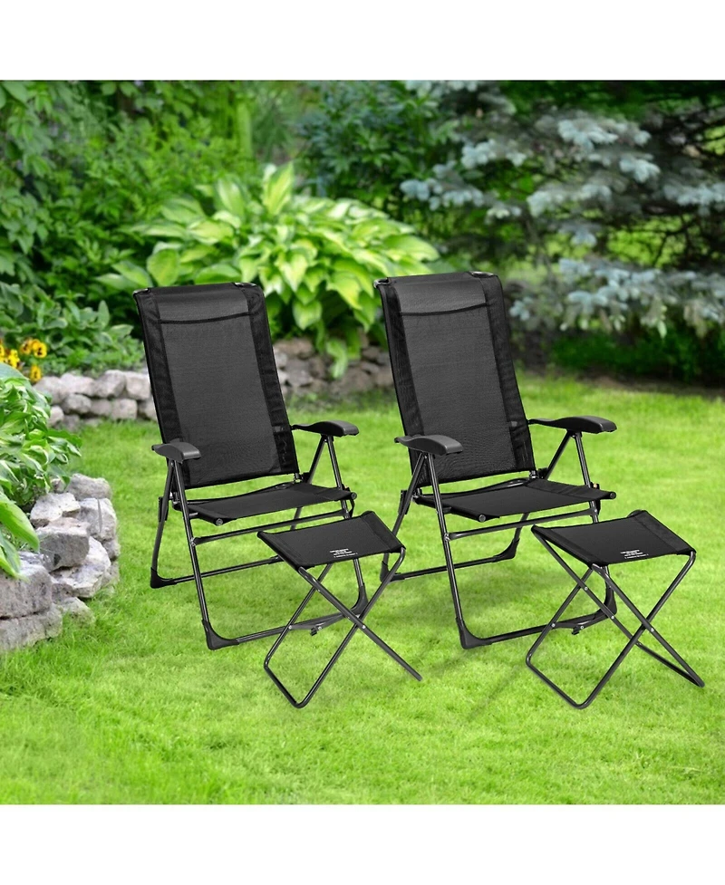 Skonyon 4 Pieces Patio Adjustable Back Folding Dining Chair Ottoman Set