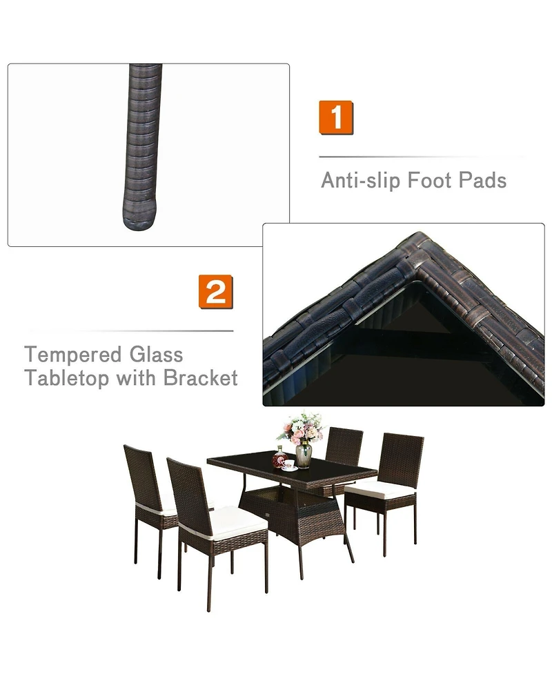 Sugift 5 Pieces Rattan Dining Set with Glass Table and High Back Chair