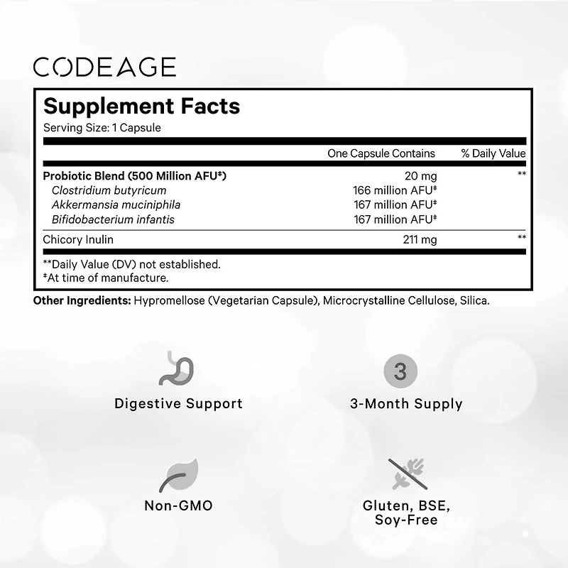 Codeage Glp-1 Probiotic+ - Live Probiotics Akkermansia, Clostridium, Bifidobacterium, Chicory Inulin Probiotic, Prebiotics & Postbiotics Supplement