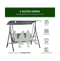 Slickblue 3-Seat Grey Patio Swing Chair – Modern Outdoor Swing for Relaxation, Perfect for Gardens and Backyards