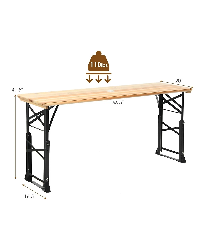 Sugift 66.5 Inch Outdoor Wood Folding Picnic Table with Adjustable Heights