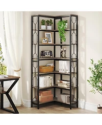 Tribesigns Corner Shelf, 7-Tier Industrial Bookshelf, Wood and Metal Etagere Bookcase, Freestanding Display Shelf for Living Room, Kitch