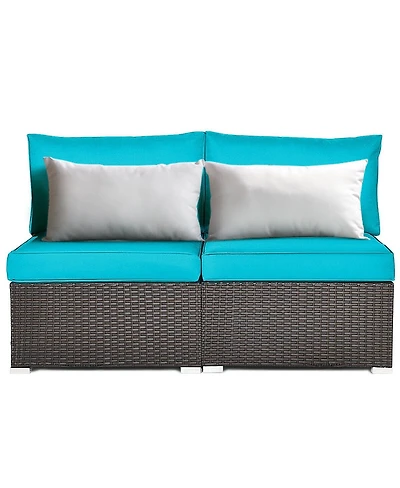 Skonyon 2 Pieces Patio Rattan Armless Sofa Set with 2 Cushions and 2 Pillows