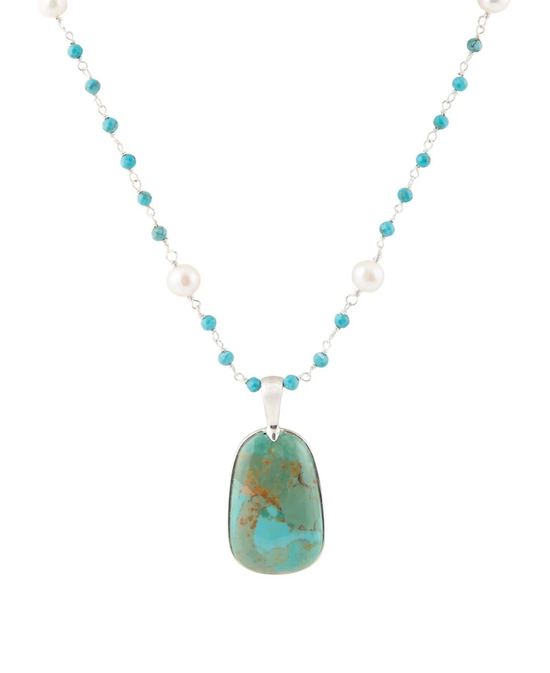 Barse Madeleine Genuine Turquoise Silver Abstract Pendant Necklace