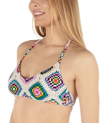 Hurley Juniors' Crochet Diamonds Printed Halter Bikini Top