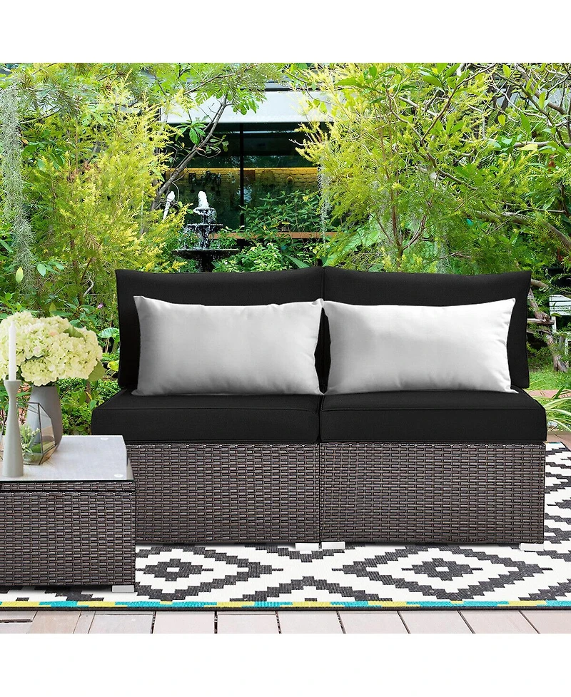 Skonyon 2 Pieces Patio Rattan Armless Sofa Set with 2 Cushions and 2 Pillows