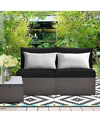 Skonyon 2 Pieces Patio Rattan Armless Sofa Set with 2 Cushions and 2 Pillows