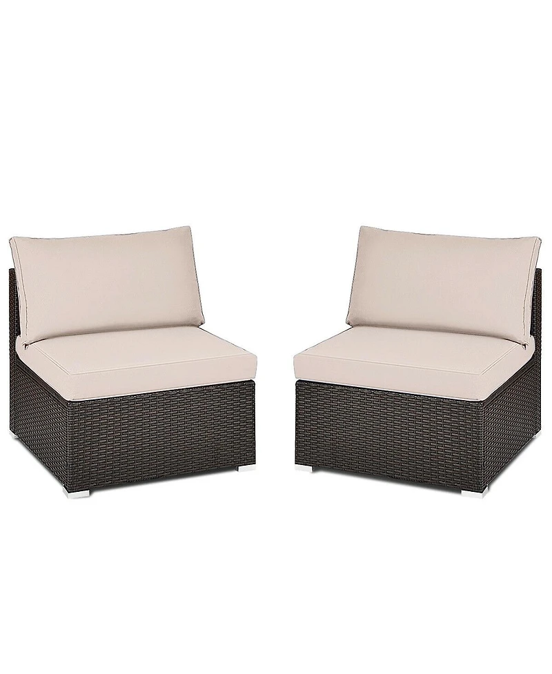 Skonyon 2 Pieces Patio Rattan Armless Sofa Set with 2 Cushions and 2 Pillows