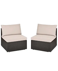 Skonyon 2 Pieces Patio Rattan Armless Sofa Set with 2 Cushions and 2 Pillows