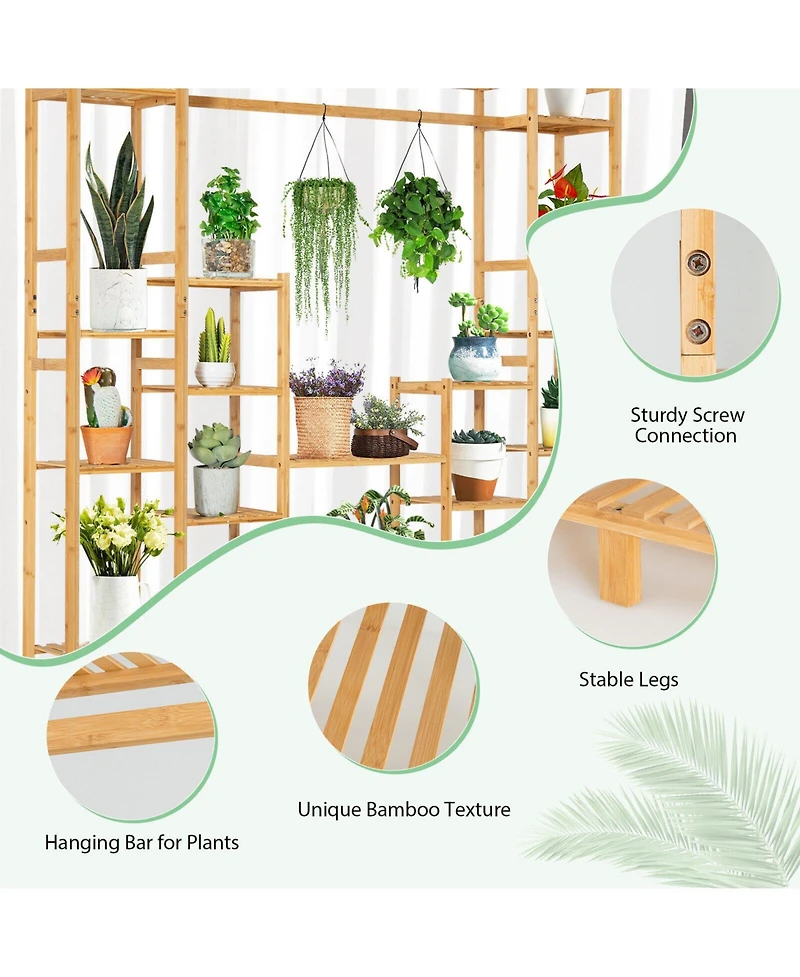 Skonyon 9-Tier Bamboo Plant Stand with Hanging Rack