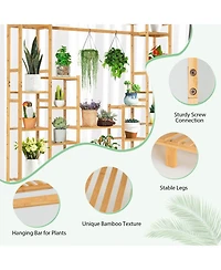Skonyon 9-Tier Bamboo Plant Stand with Hanging Rack
