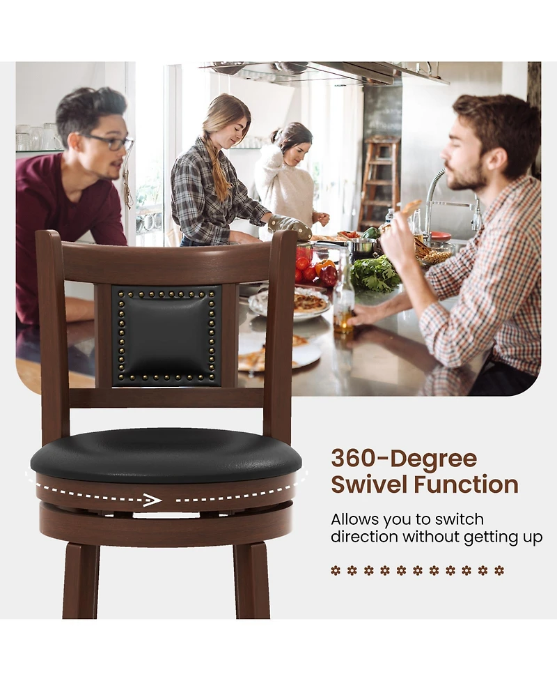 Sugift 30.5 Inch Upholstered Bar Stools Set of 2 with Curved Backrest and Footrest