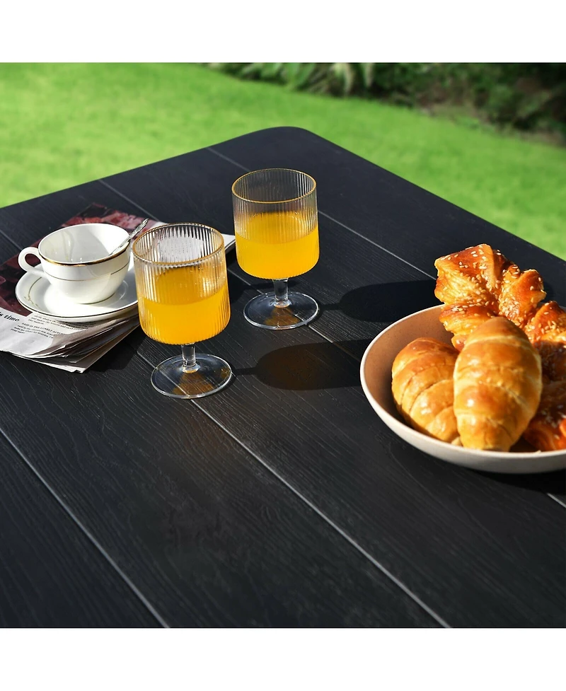 Sugift Folding Picnic Black Table Bench Set with Wood-like Texture
