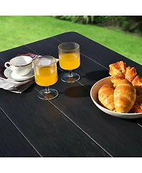 Sugift Folding Picnic Black Table Bench Set with Wood-like Texture