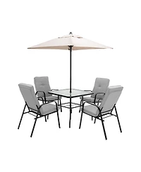Sugift 6 Pieces Patio Dining Set with Umbrella and Stackable Cushioned Chairs