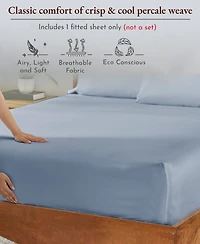 Cool Percale Fitted Sheet Only, 100% Organic Cotton, Fully Elasticized with Deep Pockets by California Design Den