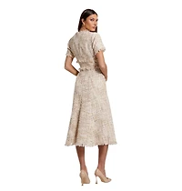 Mac Duggal Women's Boucle Short Sleeve A Line Midi Dress