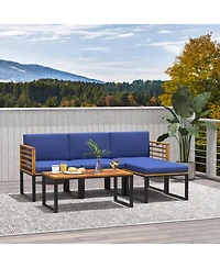 Sugift 5-Piece Patio Acacia Wood Chair Set with Ottoman and Coffee Table