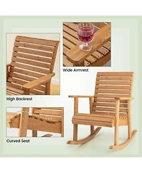 Sugift Outdoor Fir Wood Rocking Chair with High Backrest