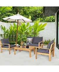 Inolait Outdoor 4 Pieces Acacia Wood Conversation Sets with Water Resistant Cushions