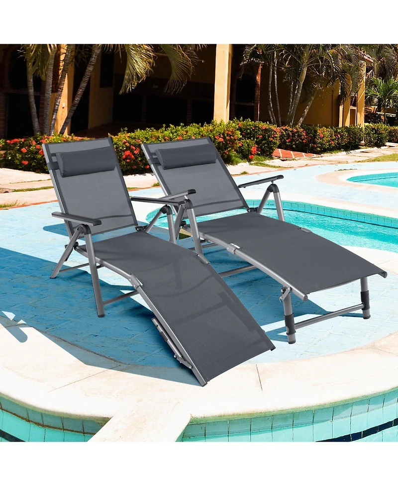 Sugift Outdoor Aluminum Chaise Lounge Chair with Quick-Drying Fabric