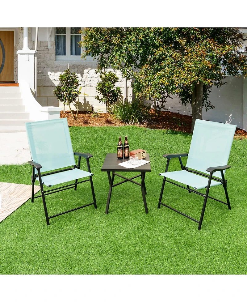 Sugift Patio Dining Chair Set of 2 with Armrests and Metal Frame