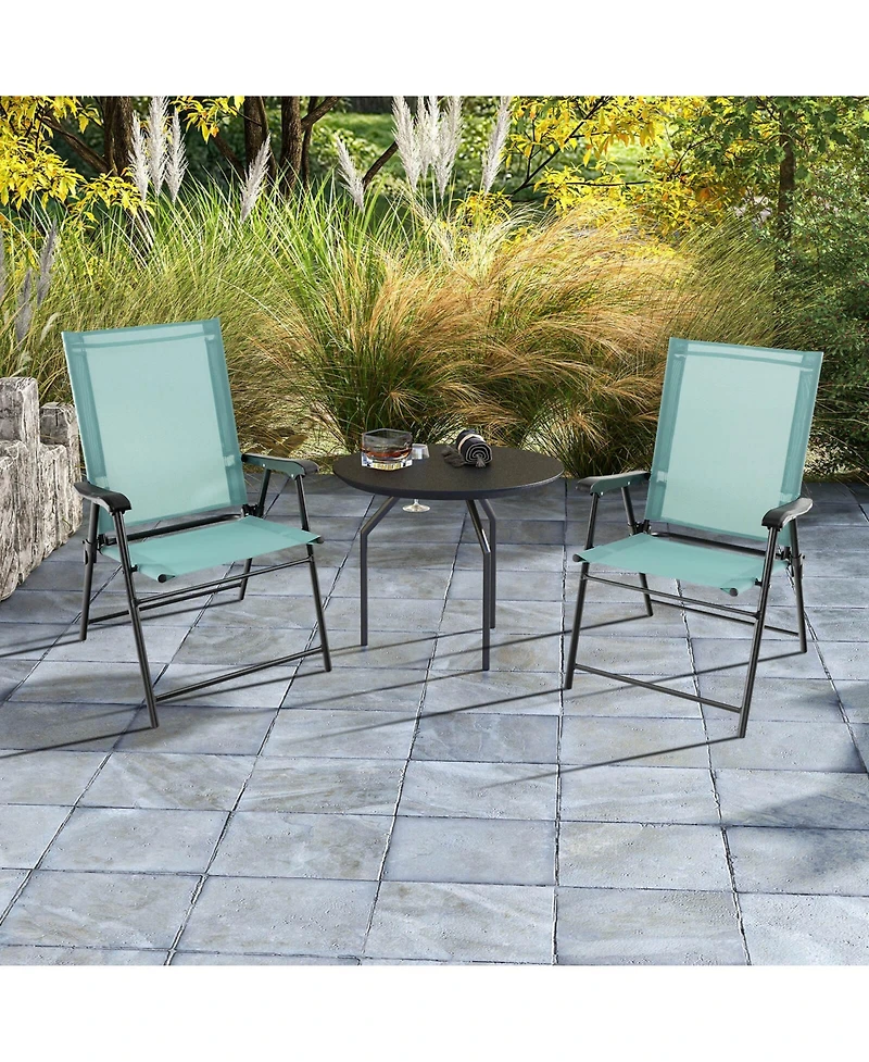 Sugift Patio Dining Chair Set of 2 with Armrests and Metal Frame