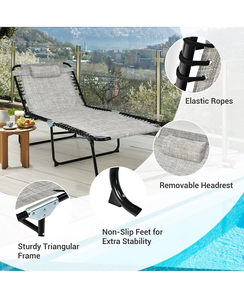 Sugift 4 Position Folding Lounge Chaise with Adjustable Backrest and Footrest