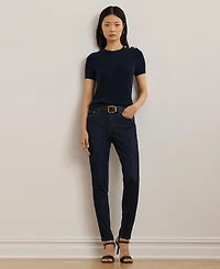 Lauren Ralph Women's Button-Trim Cotton Short-Sleeve Sweater
