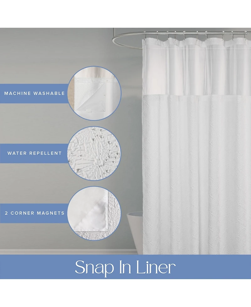 Awesome Home Starburst Water Repellent Crinkle Shower Curtain with Snap-in Liner and Hooks Set, 71"X72"