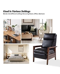 Peter Mid-Century Modern Leather Solid Wood Recliner with Rubber