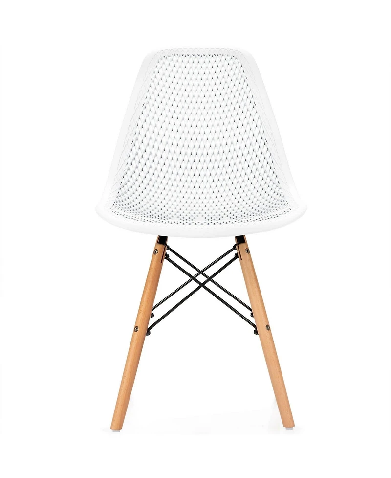 Sugift 4 Pieces Modern Plastic Hollow Chair Set with Wood Leg