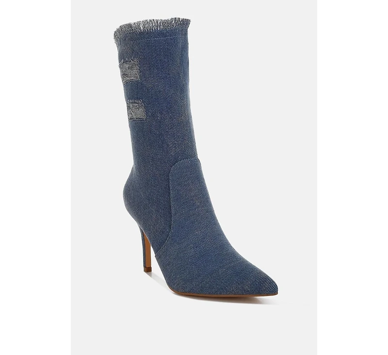 Himkok Distressed Denim Mid-Calf Boots