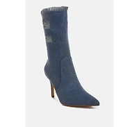 Himkok Distressed Denim Mid-Calf Boots