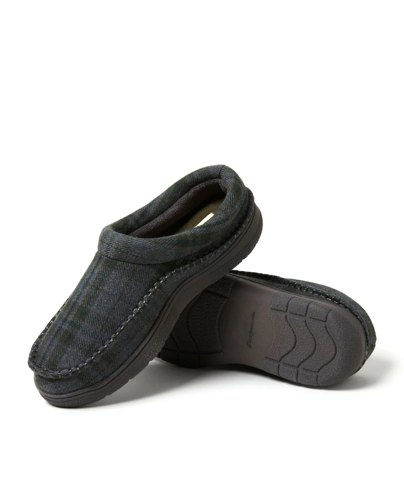 Dearfoams Men's Thompson Plaid Moccasin Toe Clog House Shoe Slipper