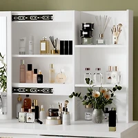 Famapy 5-Drawers White Makeup Vanity Sets Dressing Table Sets with Led Dimmable Mirror, Stool and 3-Tier Storage Shelves