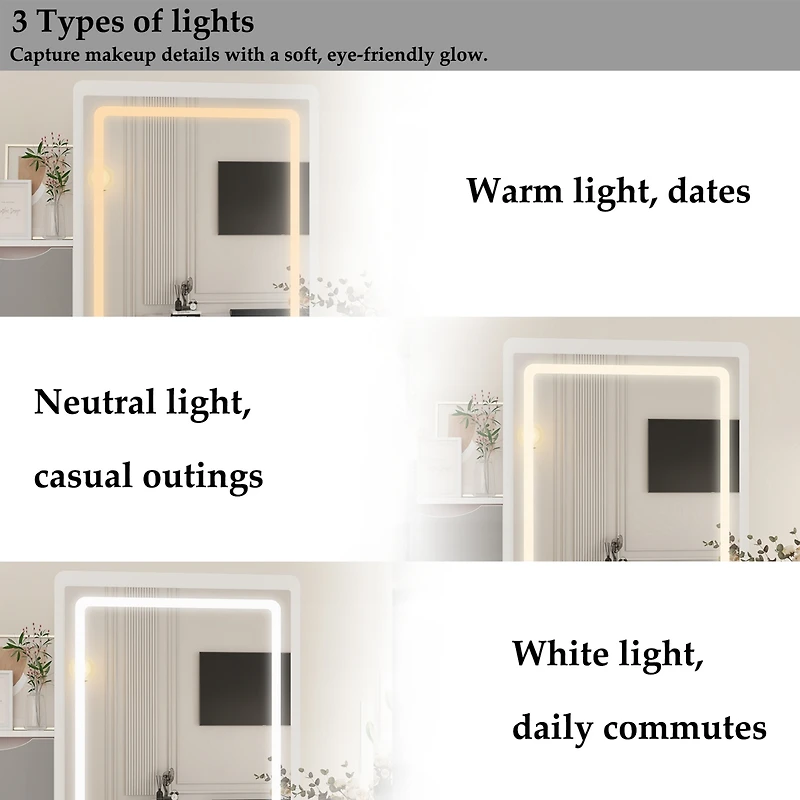 Homsee Grey Wood Silding Led Mirror Makeup Vanity Sets Dresser Table With Storage Shelves, 4-Drawers and Stool