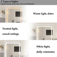 Homsee Grey Wood Silding Led Mirror Makeup Vanity Sets Dresser Table With Storage Shelves, 4-Drawers and Stool