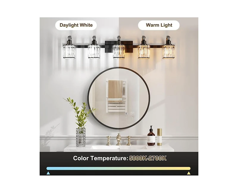 gaomon Bathroom Vanity Light Fixtures Modern Crystal Vanity Light Fixtures Over Mirror，5 Light Modern Crystal Wall Lighting with Square Shade B