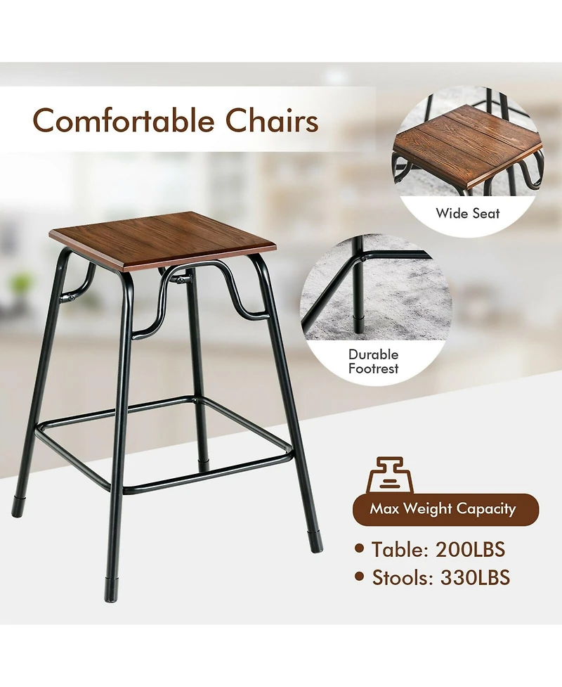 Sugift 5 Pieces Bar Table Set with 4 Counter Height Backless Stools