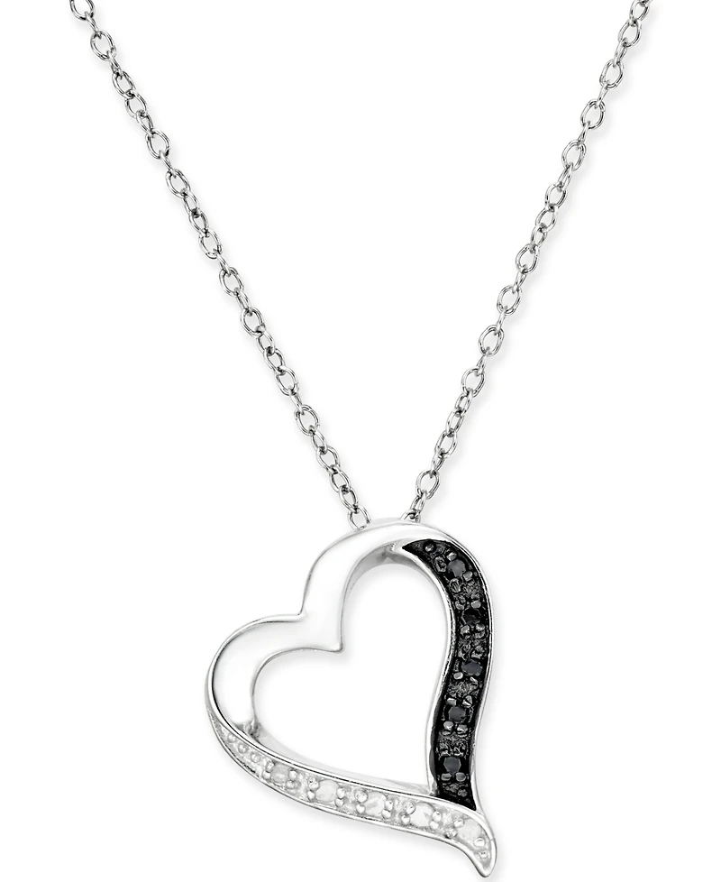 Black and White Diamond Heart Pendant Necklace (1/10 ct. t.w.) in Sterling Silver