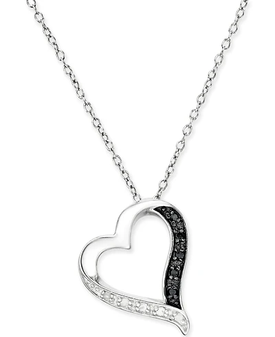 Black and White Diamond Heart Pendant Necklace (1/10 ct. t.w.) in Sterling Silver
