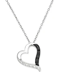 Black and White Diamond Heart Pendant Necklace (1/10 ct. t.w.) in Sterling Silver