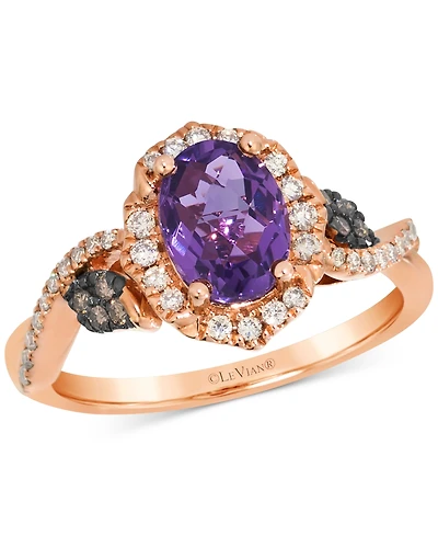 Le Vian Amethyst (1-1/6 ct. t.w.) & Diamond (1/4 ct. t.w.) Halo Ring in 14k Rose Gold