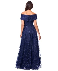 Xscape Women's 3D Floral Embroidered Off-The-Shoulder Gown