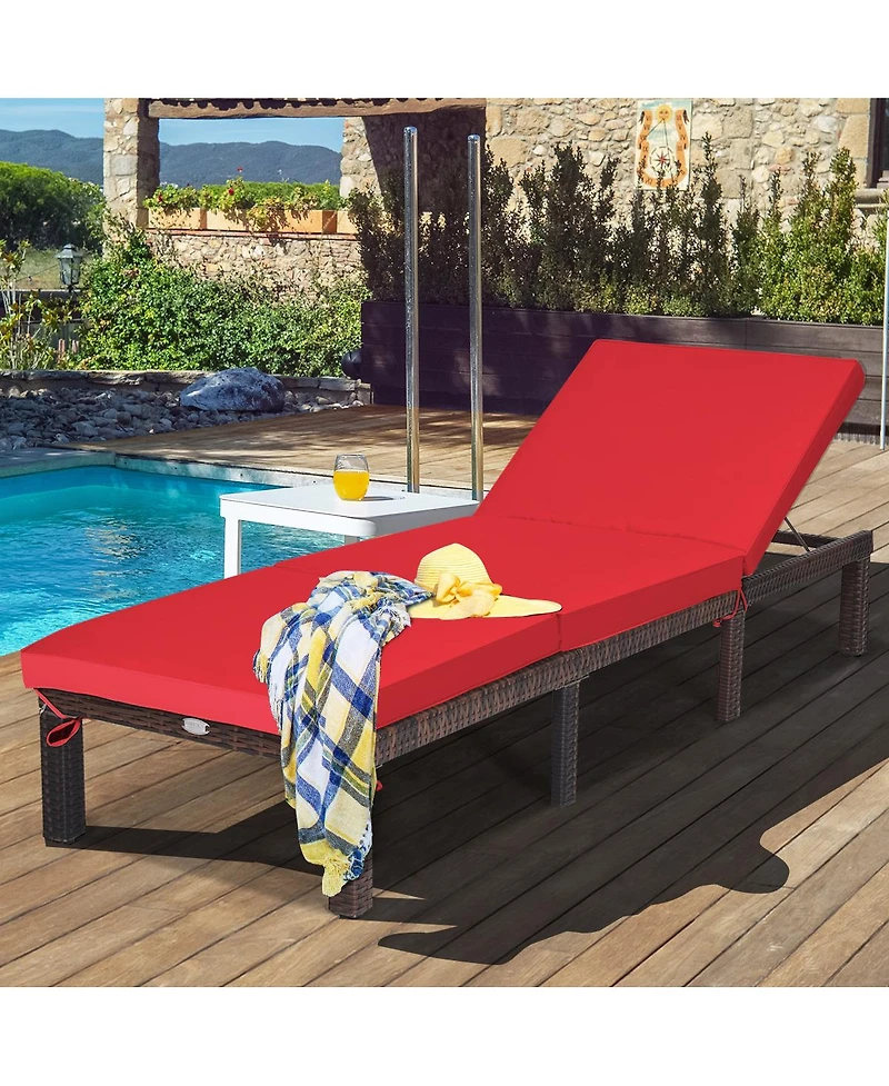 Sugift Paito Wicker Chaise Lounger with Adjustable Backrest