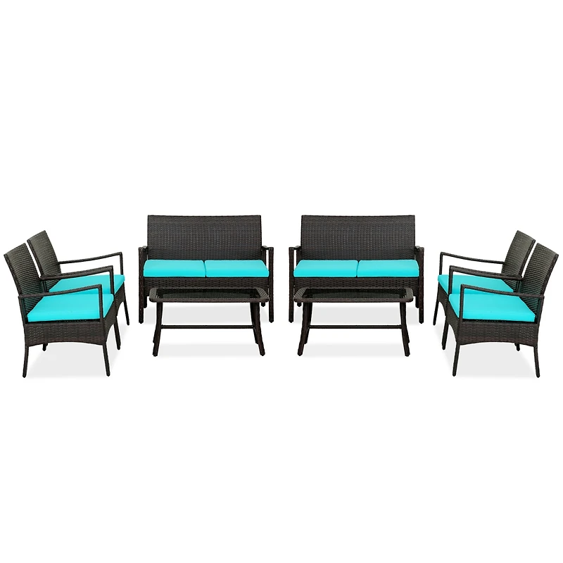 Sugift 4 Pieces Rattan Conversation Set with Tempered Glass Coffee Table