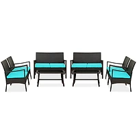 Sugift 4 Pieces Rattan Conversation Set with Tempered Glass Coffee Table