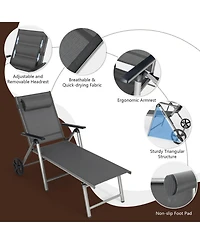 Sugift Adjustable Patio Folding Chaise Lounge Chair with Wheels